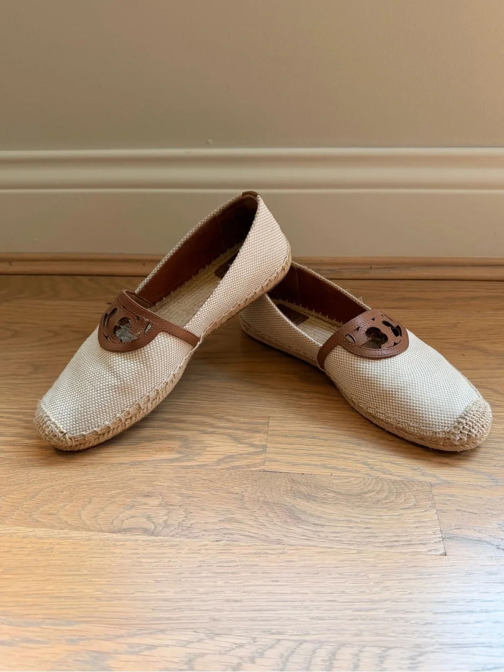 Tory Burch Sidney Espadrille Flats with Brown Leather Accent